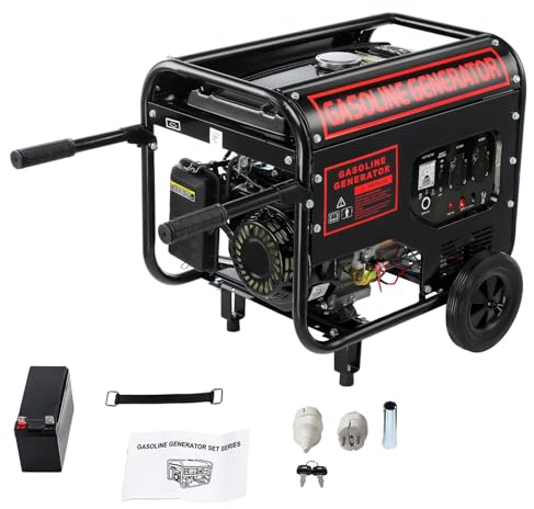 GEARFLOW Benzin Stromgenerator mit E-Start | 4-Takt Benzin Motor mit 12PS | 5000W Leistung | 274mm Hubraum | 2x 230V | 12V Anschluss | 15L Tank | AVR-Technologie | inkl. Fahrvorrichtung