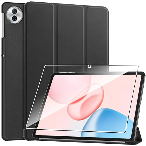 Heioloo Coque pour Honor Pad 10 12.1 Housse Protection Etui PU Cuir de Flip Case Cover + [1 Pièce] Verre Trempé Protection écran [Veille/Réveil Automatique] [Support Fonction] -Noir