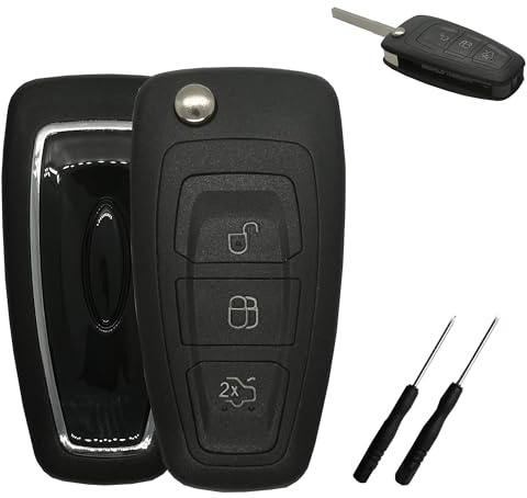 3 Button Car Key Fob Case Car Key Shell for Ford Fiesta Focus | Compatible with Mk4 Mk8 Galaxy Transit Custom Connect Mustang Grand S-Max, with Blade, with Screwdriver