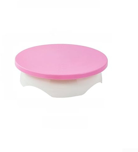 Pink Cake Turntable Rotating Stand for Decorating Baking Smooth Silent Non Slip Base with Clear Scale Markings Compact Storage For Ideal for Home and Professional Use