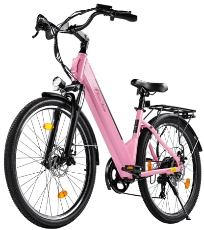 AVDLEU Velo Electrique Adulte 26/27.5 Pouces, VTC Électrique Homme Femme, Vélo Ville 7 Vitesses, Batterie Amovible 36V 12.8Ah, Autonomie 42KM, Suspension Avant, Freins à Disque, Feu LED Avant