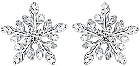 iSuperb Ohrstecker Ohrringe Silber 925 Schneeflocke Kristallohrringe mit Zirkonia Modernes Design für Weihnachten Geschenke (Schneeflocke-Ohrringe)