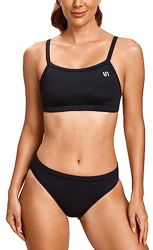 SYROKAN Damen Sport Badeanzug Bikini Set Bikinioberteil mit Licht Gepolstert Schwarz XS