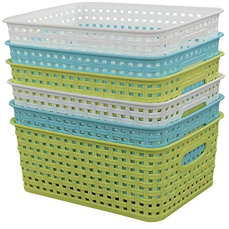 Ponpong Haushaltskörbe Aufbewahrungskörbe Plastikkörbe Korb Kunststoff Aufbewahrungskörbe aus Kunststoff, Blau Grün Weiß, 6 Stück