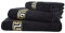 Arle-Living Luxus Medusa Saunatuch 100x200 cm - Feinste Baumwolle/Jacquard Webung/Hochflor Frottee Mit Flachprägung und Goldener Bordüre (Schwarz/Black/Noir)