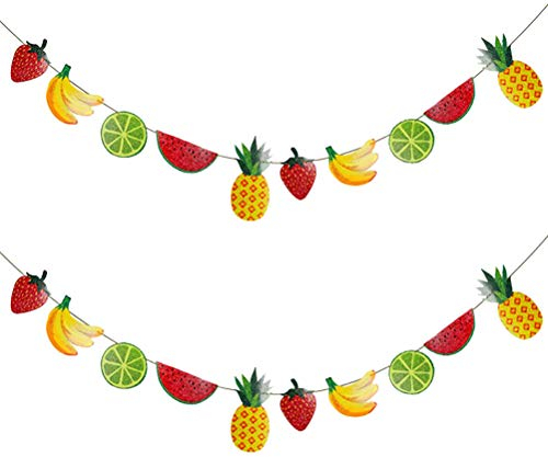 Amosfun 2 stücke Sommer Obst Thema Party Banner Fahnen Baby Shower Geburtstage Party Supplies Wassermelone Banane Kiwi Ananas Form Girlande Flagge Banner Tropical Party Dekoration