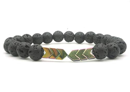 Lavastein Armband, Hämatit Pfeil 8 Mm Natürliche Lava Stein Perlen Armreif, Aromatherapie Ätherische Öl Diffusor Yoga Elastische Manschette Mit Rollrand Unisex Armband Schmuck Festival Paar Gesch