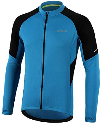 BERGRISAR Men's Cycling Jersey Tops Long Sleeve Mountain Bike Bicycle Shirts with 3+1 Rear Pockets BG012 Light Blue Size Large