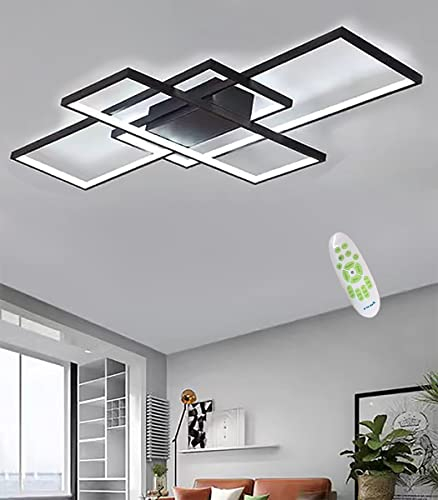 MQW LED Deckenleuchte Einfache Moderne Deckenlampe Wohnzimmer Atmosphärische Rechteckige Deckenstrahler Acryl Schlafzimmer Lampe Spotleuchte Stufenloses Dimmen Mit Fernbedienung,schwarz,L110cm