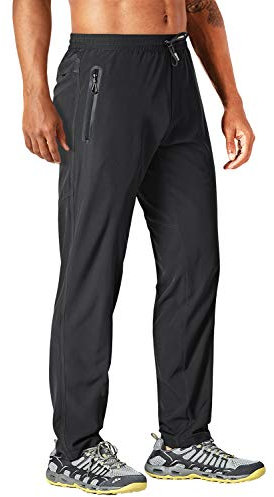 MAGCOMSEN Hiking Trousers Mens Stretch Lightweight Outdoor Trousers Breathable Running Trousers Quick Dry Work Pants Men Black Slim Fit with Zipper Pockets
