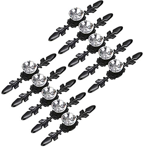 BSTKEY 10 Pack Crystal Drawer Knobs with Black Plate - Diamond Shape Cabinet Drawer Knob Drawer Pull Handle Cupboard Wardrobe Drawer Pull Handle Furniture Knobs with Screws (120mm)