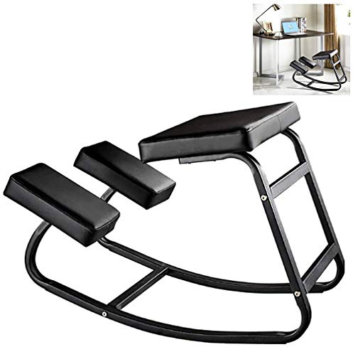 ZHDLJ Ergonomischer Kniestuhl, Holzhocker Schaukelstuhl Kniehocker mit PU-Lederkissen für Home Office und Meditation, Linderung von Rückenschmerzen und Verbesserung Der Körperhaltung
