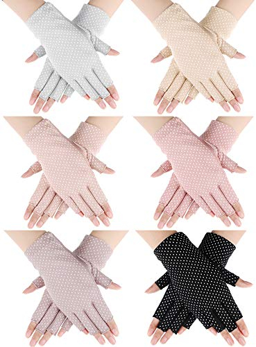 Handepo 6 Paar fingerlose Damenhandschuhe für den Sommer, UV-Schutz, zum Autofahren, Reiten, Angeln