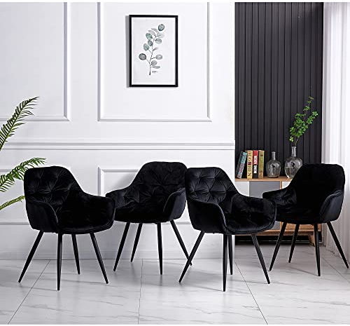 JaHECOME Esszimmerstuhl,Sessel,Samt,Wohnzimmerstuhl,Farbe wählbar,Retro-Design,Stoff,gepolsterter Sitz mit Rückenlehne,Schwarze Metallbeine für Küche, Schlafzimmer, Esszimmer(Schwarz,4)