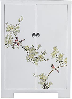 Fine Asianliving Chinesischer Schrank Weiß Blüten Handbemalt B80xT35xH99cm China Chinesischer Schrank Chinesischer Hochzeitsschrank Orientalische Möbel Asiatische