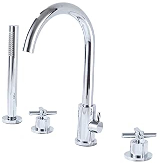 4-Loch-Badewannenarmatur Wannenrandarmatur Kupfer Kalt und Kalt Multifunktions Badewannenarmatur Wannenrandarmatur Wannenkombination Wannenarmatur Wasserhahn Badewanne 360 Dreh-Chrom