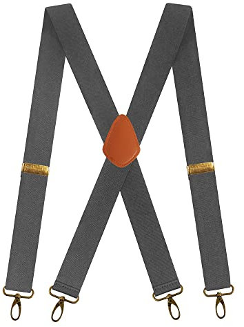 Men's Braces with 4 Hook-Clips for Trousers, Vintage Suspenders Braces for Men Heavy Duty Adjustable Elastic X Shape (Dark Grey)