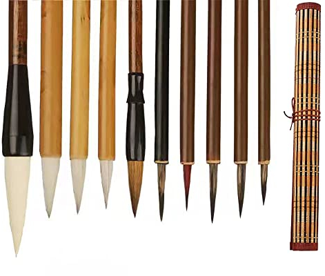 AOMAYLL Lot de 10 pinceaux de calligraphie chinoise professionnels avec étui pour écrire et dessiner