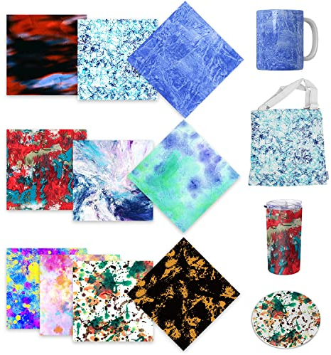 LUCKIGUCK Infusible Transfer Ink Sheets 10 Stück/Set, Vorgedrucktes gefärbtes Sublimationspapier 12X 12 Eisen auf T-Shirt und Tasse (Watercolor)