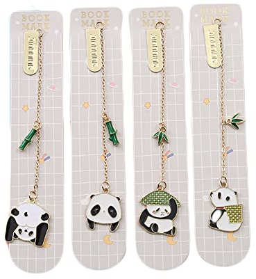 ARFUKA 4 Stück Lesezeichen Edelstahl Panda Bookmark Buchenzeichen Kleine Geschenke für Freunde Fraue Kinder Schüler Lehrer