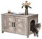 Enclos de litière pour chat, meuble caché avec porte de grange, meuble de toilette en bois, maison pour chat, s'adapte à la plupart des litières, grège