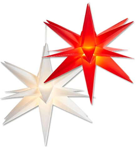 DbKW (60 LEDs, weiß) Großer 3D LED Leuchtstern, Außen und Innen geeignet, 6 Std. Timer, Ø 56 cm Stromsparend mit Batterie betrieben, faltbar. Weihnachtsstern Außenbeleuchtung