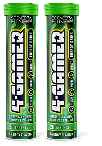 Gaming Supplement 4Gamer - Stimulants for Energy, Focus & Vision - Nootropic Brain Booster with Caffiene, Taurine & Vitamins (2 Tubes)