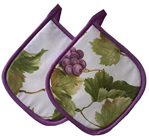 Ricami Fiorentini Baldi Set 2 pratiche presine per Cucina, cm 17x17. Fantasie assortite. Molto Resistenti. 100% Cotone. Prodotto Artigianale Toscano (uva)