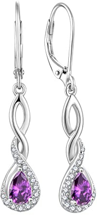 FJ Damen Ohrringe Geburtsstein 925 Sterling Silber Infinity Unendlichkeit Hängend Ohrringe Schmuck Geschenke für Damen Frauen Mutter Freundin Mama