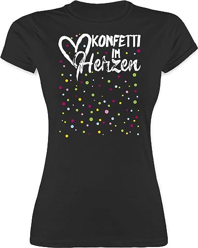 Shirt Damen - & Fasching - Konfetti im Herzen Karneval I - M - Schwarz - Karnevals Tshirt Faschings-t-Shirt Faschings Herz t-Shirt faschingsshirt karnevalsshirts fassenacht Confetti Oberteil t