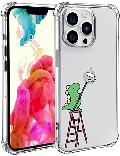 Wihytec Lovely Dinosaur Phone Case for iPhone 13 Dinosaur Ladder Case Cover Clear Phone Case w/Four Corner Reinforced Shockproof Girly Women Phone Cover Transparent with Cute Design
