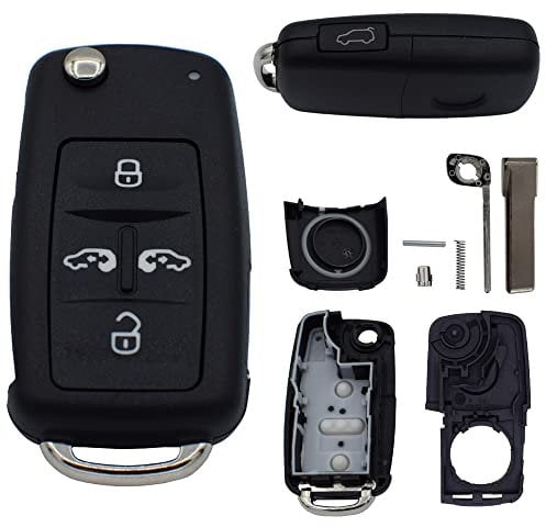 Auto Schlüssel Funk Fernbedienung 1x Gehäuse 5 Tasten Ersatz Autoschlüssel Schlüsselgehäuse Reperatur Set passend für VW SEAT Sharan Alhambra II Caddy 2K Transporter T5 T6