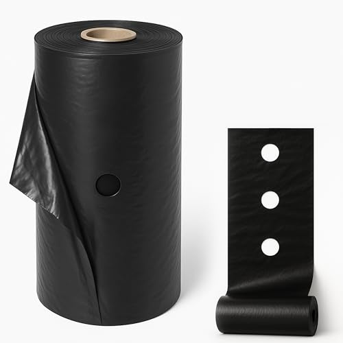 Maka Telo Nero Pacciamatura Orto Anti Erbacce Forato o Senza Fori Giardino Pacciamante Anti-UV Impermeabile all'Acqua Polietilene Spessore Film 5 Micron Cartone (0.9x50 Metri, Forato 30 cm)
