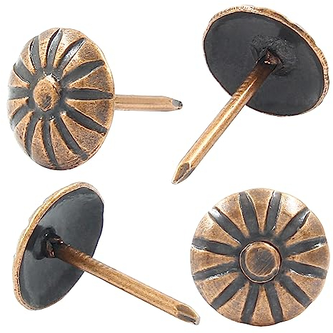 Auvotuis 100 Stück rote Bronze Polsternägel, antike Möbel DIY Nägel Polster Gänseblümchen Nieten für Sofa, Tür und Handwerk (11 x 16 mm)