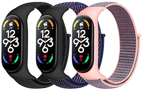 Bcuckood Nylon Armband kompatibel mit Xiaomi Mi Band 7/6/5/4/3 /Amazfit Band 5, verstellbares atmungsaktives Sport Nylon Schlaufen Ersatzarmband für Xiaomi Mi Band 7 6 5 NFC für Männer und Frauen