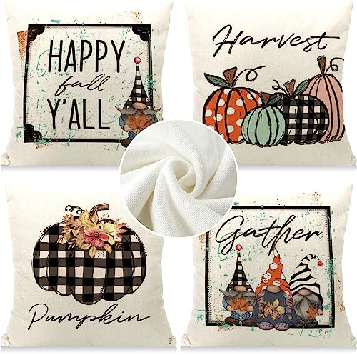 Cirzone Herbst Kissenbezug 45 x 45 cm 4er Set GNOME Kürbis Plüsch Dekorative Kissen Herbst Dekoration für Home Garten Sofa Schlafzimmer