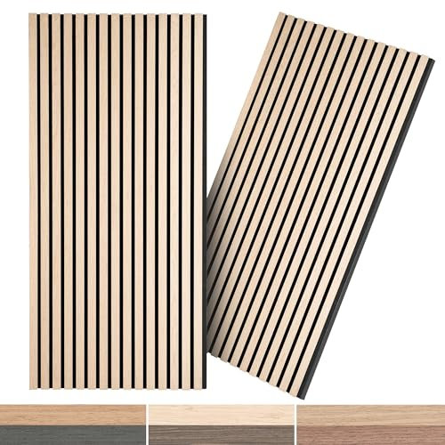 Mollywell Wood Panels for Wall, Time-Saving Installation, Versatile Wood Slat Wall Decor, Enhanced Acoustic & Sound Proof Fluted Design for Home & Office, 2 Pcs Natural Oak, 47.2x23.6 Inch