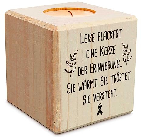 Trauerlicht - leise flackert eine Kerze - Teelichthalter mit Gravur aus Holz - Grabschmuck - Trauergeschenk - Gedenklicht - Erinnerungslicht - Kerze zur Trauerbewältung - Holzwürfel