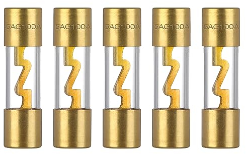VEXUNGA AGU Fusible Verre Plaqué Or 100A 12V Fusibles Audio de Voiture 12 Volt pour Auto Amplificateurs Sono Voiture Stéréo Sécurité de Puissance Protection (Lot de 5 Pièces)