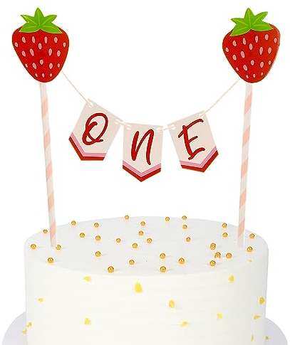 One Berry Cake Topper, First Birthday Cake Topper, Berry Sweet Strawberry Bunting Cake Topper, First Birthday Baby Shower，Halodete Strawberry One Cake Topper