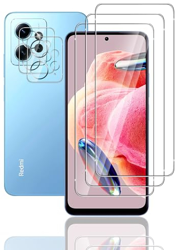 FWKDWHPH 3 Pièces Verre Trempé pour Xiaomi Redmi Note 12 4G,avec 2 Pièces Caméra Arrière Protecteur,Anti-Rayures,9H Dureté,sans Bulles,HD Protection DéCran