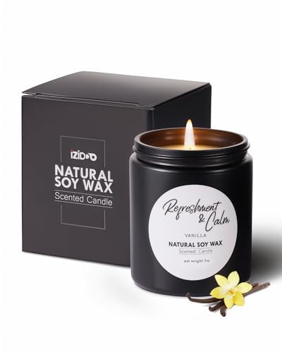 IZIDDO Aromatherapie-Kerzen, Kerzen für Zuhause, 200 g, 45 Stunden Brenndauer, Soja-Kerzen für Zuhause, Badezimmerkerze, schwarze Duftkerzen, Geschenk für Frauen und Männer, Vanille