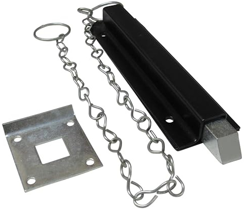 Spring Loaded Chain Bolt Latch (Pull Back Sprung Door Gate Catch Zinc Plated Black) (Black)