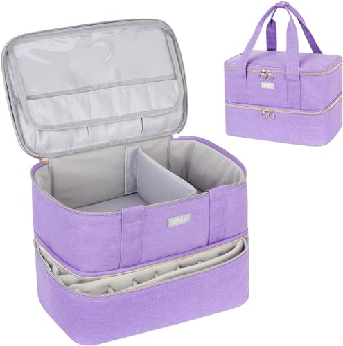 LEFOR·Z Nagellack Aufbewahrung Tasche - Doppelschichtige Nagellack Tasche Organizer für 40 Flaschen (15 ml-0.5 FL.oz) mit LED-Nagellampe und Tragbarkeit - Lila