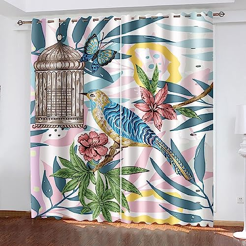 Kinder Vorhänge Schlafzimmer Vogelkäfig Blumenmuster Schiebegardinen Blickdichter Bedroom Children's Room Vorhang Mit Ösen Verdunkelungsgardine, Vor