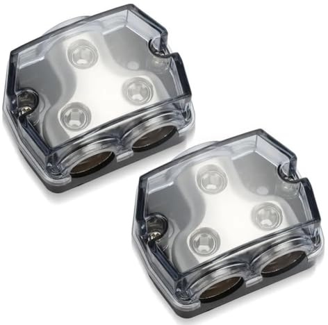 MiJunHD 2 Way Power Distribution Block, Audio Stereo Amp Distribution Connecting Accessories for Car Audio Splitter (0/2/4 AWG Gauge in, 0/4/8/10 Gauge Out)