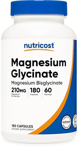 Nutricost Magnesium Glycinate Capsules (180 Capsules, 210 mg Per Serving) - Magnesium Glycinate Supplement for Gentle Absorption