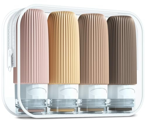 Gemice Travel Bottles for Toiletries, CAA Approved 60ml Silicone Travel Bottles, Leak Proof Squeezable Travel Size Containers, Travel Essentials for Lotion Soap Liquid Shampoo, BPA Free(4 Pack)