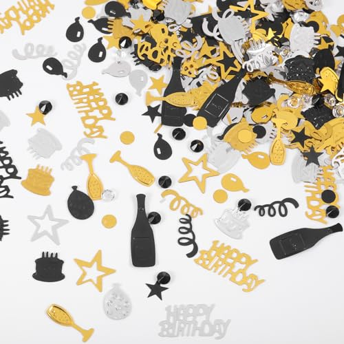 Happy Birthday Konfetti, Birthdays Konfetti Partydekorationen, Tischdekoration Karten Streusel Silbernes Stern Konfetti Für Mädchen Frauen KinderBirthdaysparty Tischdekoration Schwarzgold Und Silber