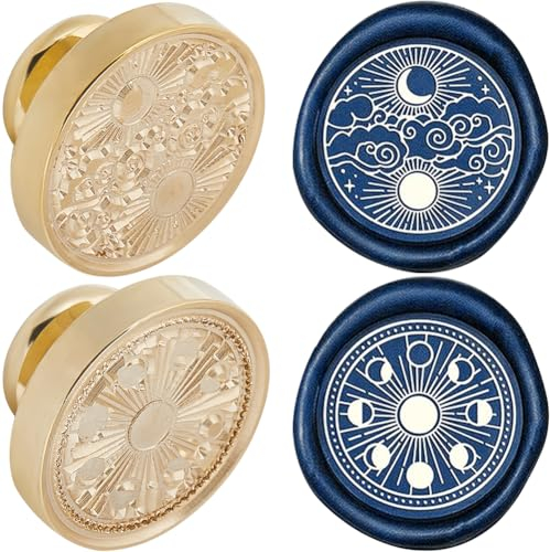 CRASPIRE 2 Stück Wachssiegel-Stempelkopf Sonne Und Mond, Abnehmbarer Mondphasen-Siegelstempel, Messingkopf Für Kreative Geschenkumschläge, Einladungskarten, Dekoration, DIY, Scrapbooking Verschönerung